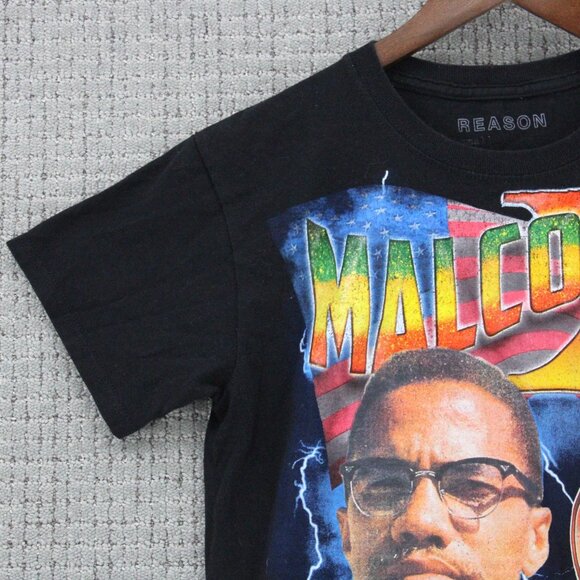 Reason Brand Shirt Mens Small S Black Vintage Retro Malcom X Respect Graphic y2k - Picture 3 of 9